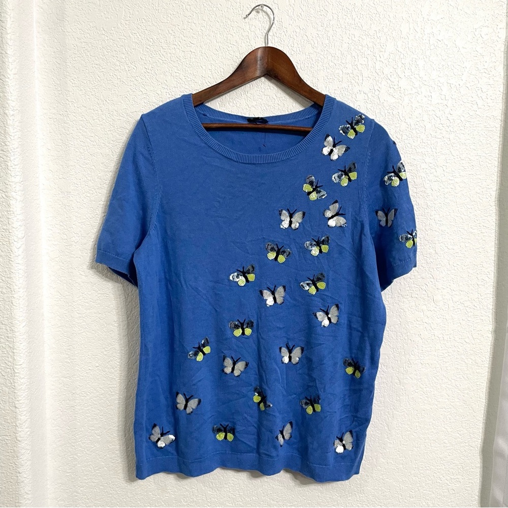 Talbots Womens Sweater Short Sleeve Sequin Butterfly Pull Over Plus Size 1X